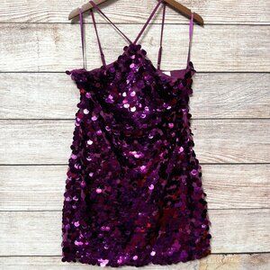Something New Purple Sequin Mini Dress Size L Spaghetti Strap Party Cocktail